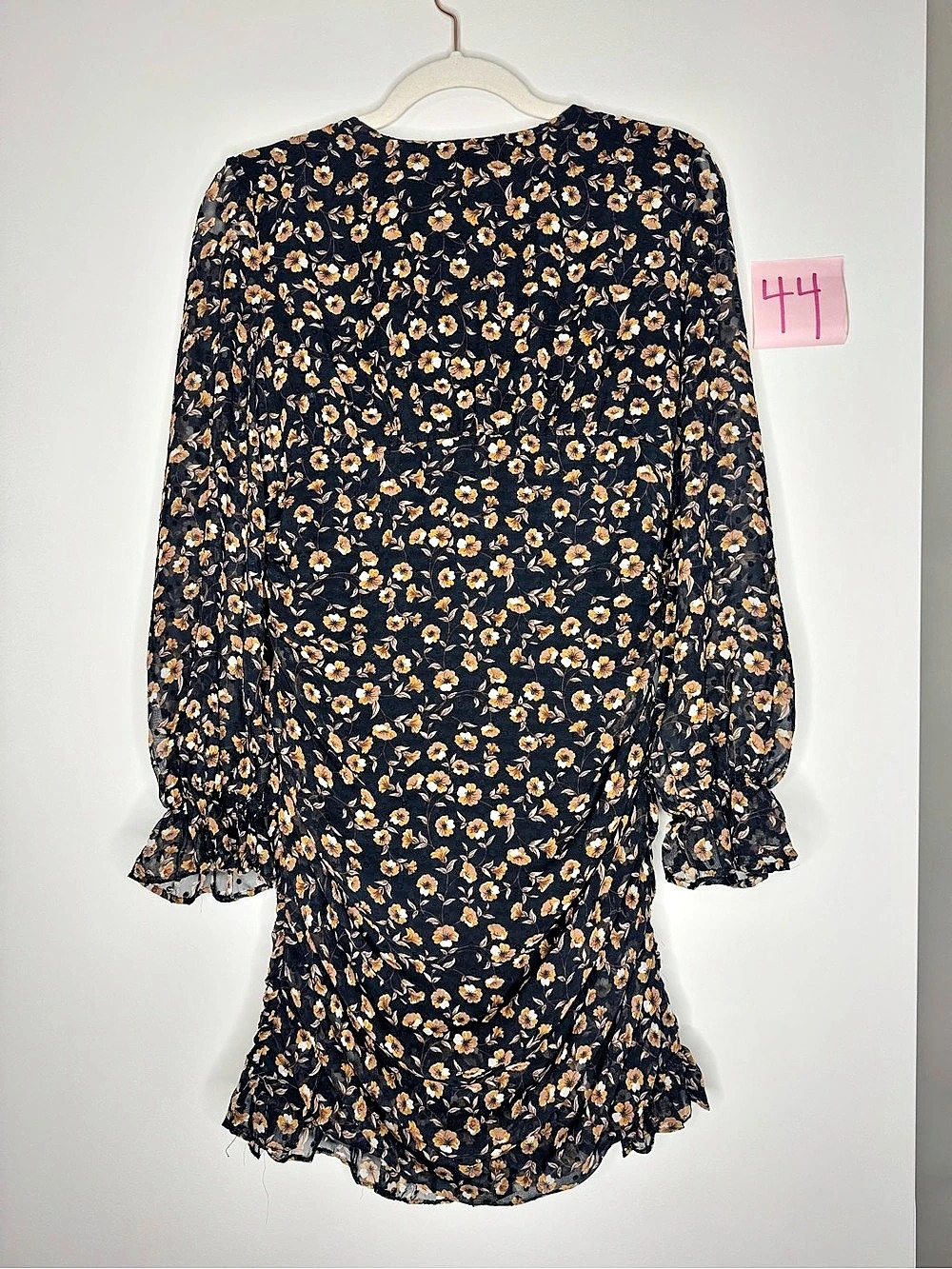 Storia Floral Ruched Mini Dress in Black & Orange Large Like New
